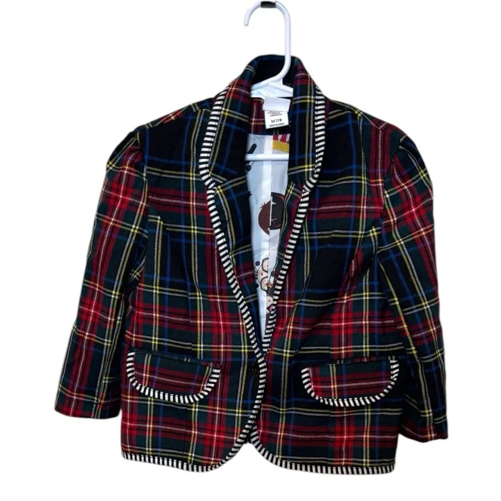Harajuku Mini Target‎ Girls Green Red Plaid Jacket Blazer Uniform Lined